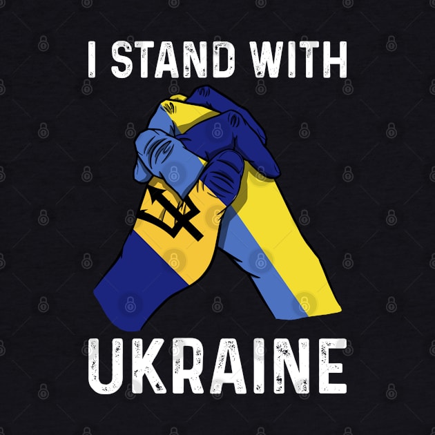 I Stand With Ukraine Barbados and Ukraine Flags Holding Hands by BramCrye